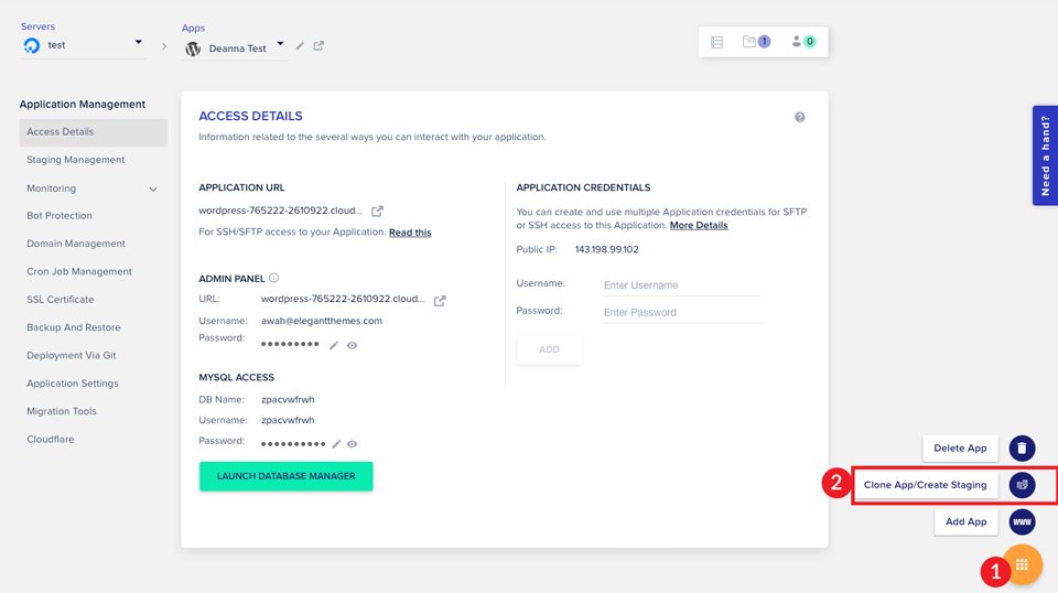 如何在 Cloudways Divi 主机上使用暂存和克隆工具-第5张图片-Ceacer网络